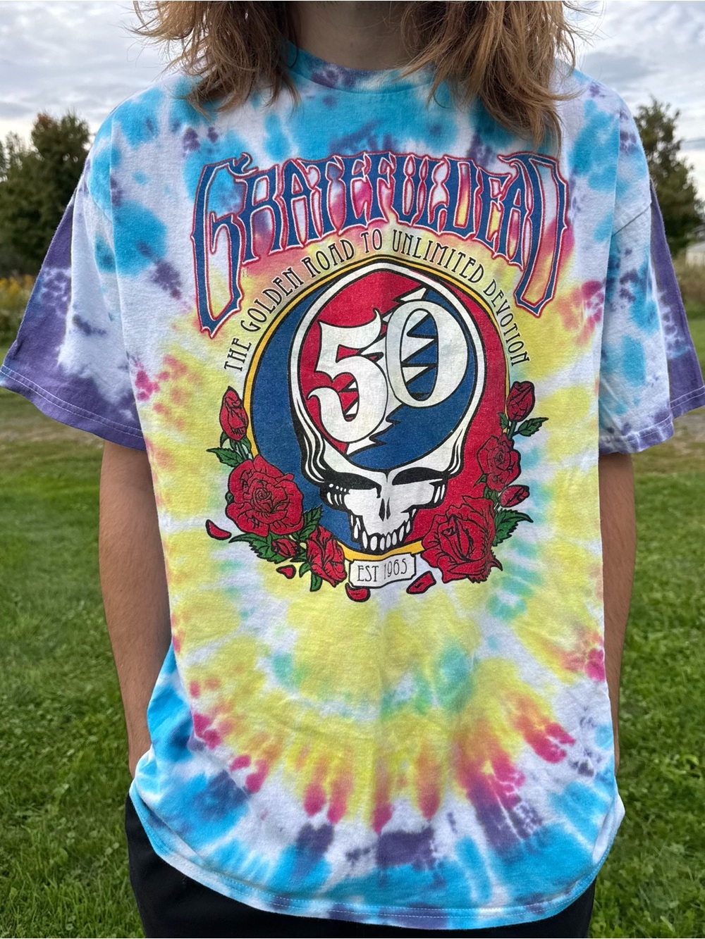 Grateful Dead 50th Anniversary Tie Dye Shirt Delta Pro Weight Medium The Golden